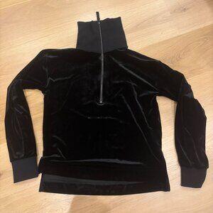 Spanx Velvet Half Zip Pullover | Black | Women’s Medium | Luxe Lounge Sweatshirt